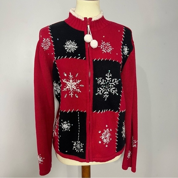 Vintage Tiara International Red Holiday Sweater Tacky Christmas Cardigan Festive - Picture 3 of 8